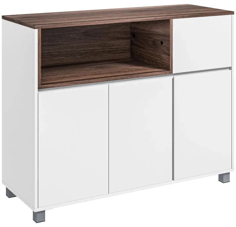 Aparador Flamour de 105cm - Nogueira/Branco - Design Moderno