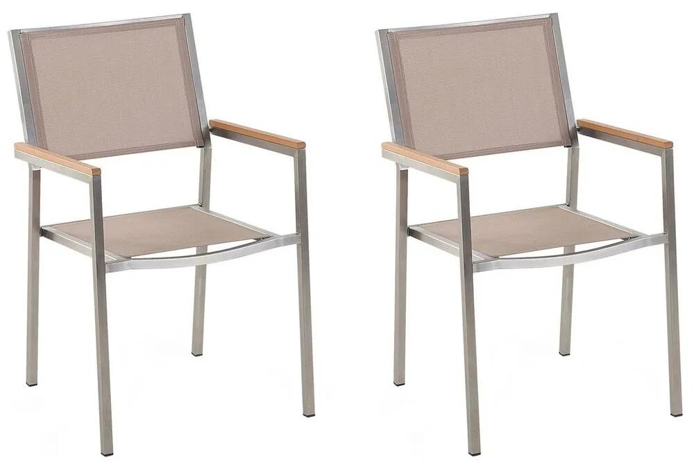 Conjunto de 2 cadeiras de jardim em metal e tela creme GROSSETO Beliani