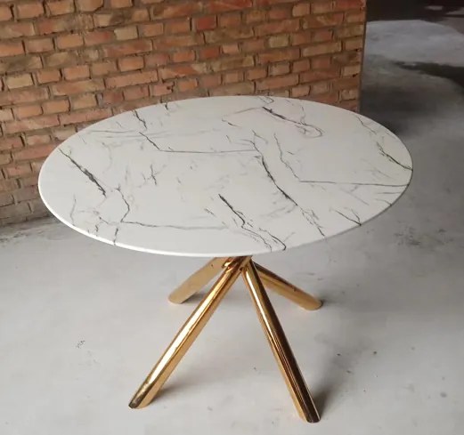 Mesa Jantar SAHARA, metal dourado, tampo vidro temperado 120 cms de diâmetro