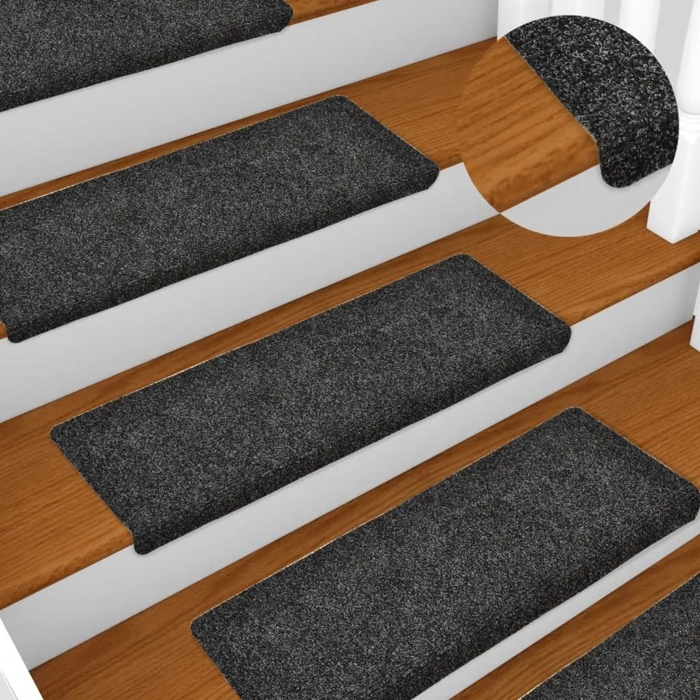 vidaXL Tapetes de escada 15 pcs 65x21x4 cm tecido agulhado cinza