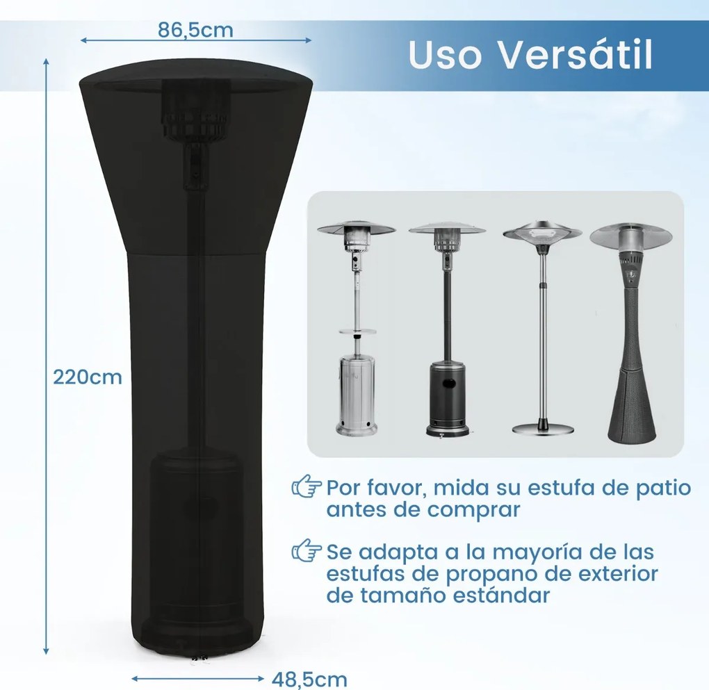 Capa para aquecedor de pátio 220 x 86,5 x 48,5 cm com fecho e bolsa de armazenamento impermeável, à prova de poeira, resistente ao vento, resistente,