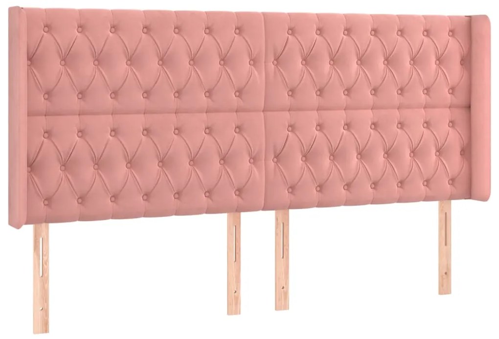 Cama box spring c/ colchão/LED 200x200 cm veludo rosa