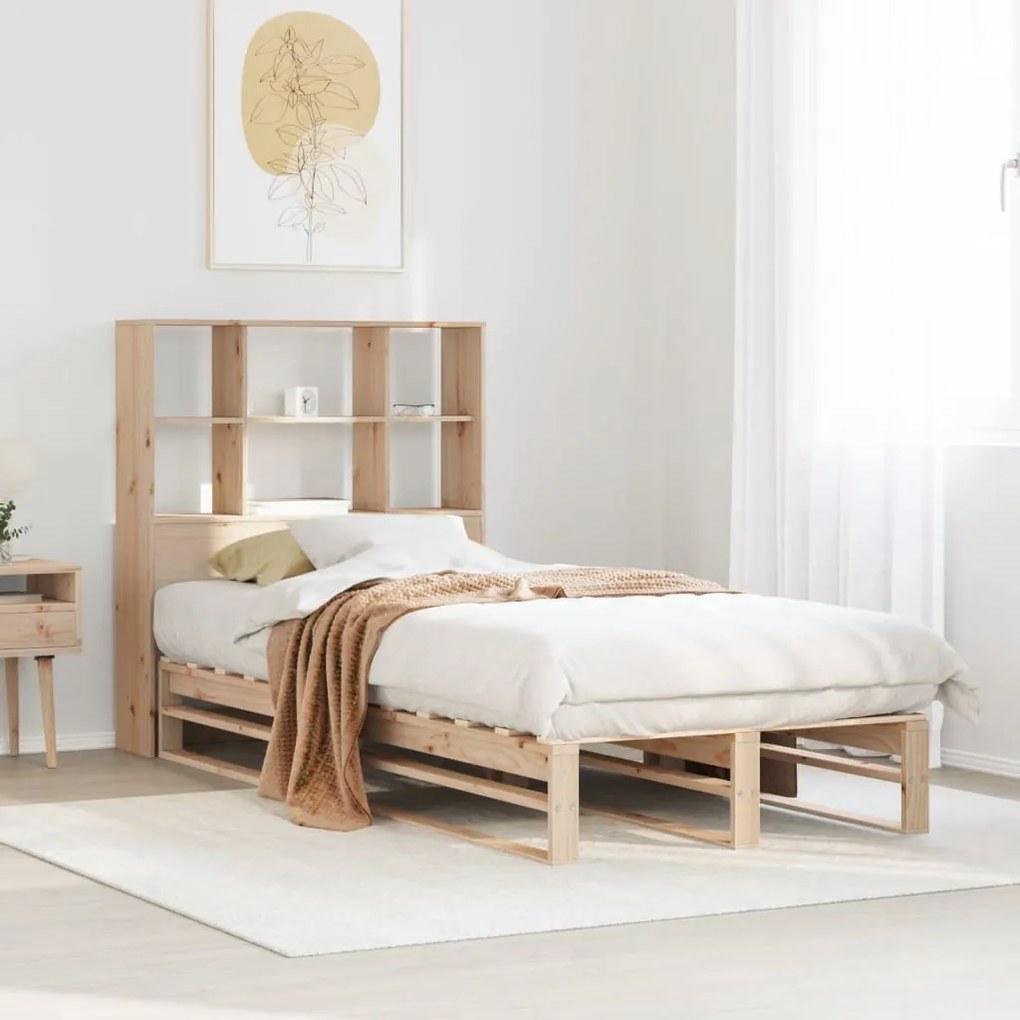 vidaXL Cama com estante sem colchão 90x200 cm madeira maciça