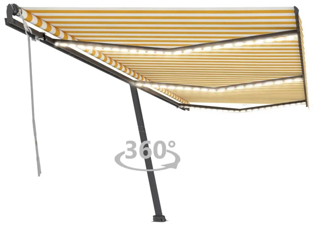 Toldo retrátil manual com LED 600x300 cm amarelo e branco