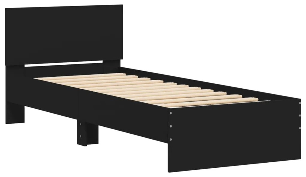 Estrutura de cama com cabeceira e luzes LED 90x200 cm preto