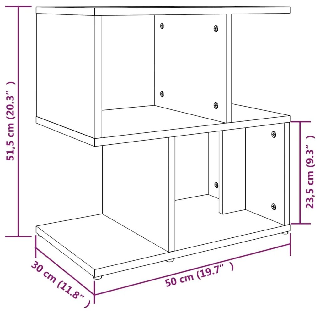 Mesa cabeceira 50x30x51,5cm derivados madeira carvalho castanho