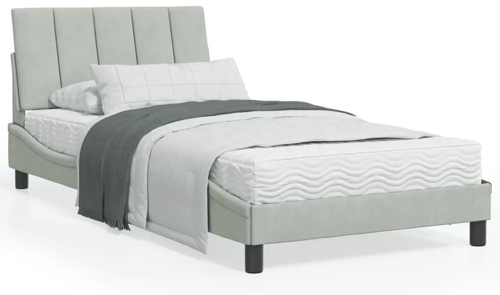 Cama com colchão 100x200 cm veludo cinzento-claro