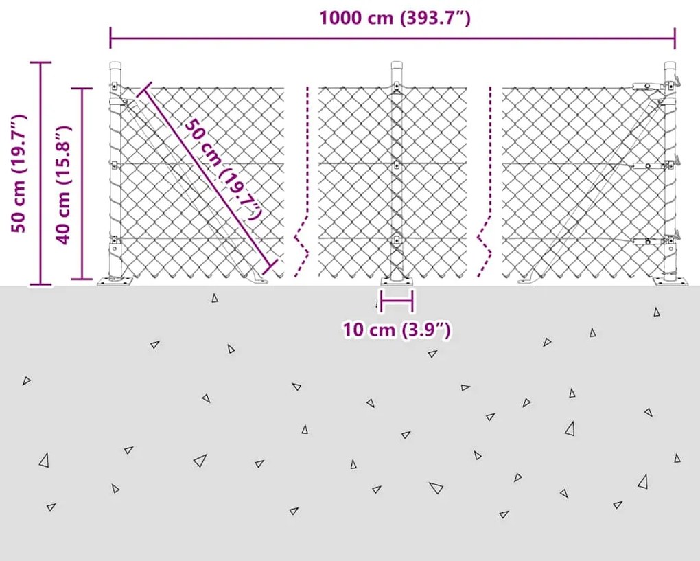 Conjunto de Postes de Cerca Prateado 10 x 0,4 m Aço Galvanizado