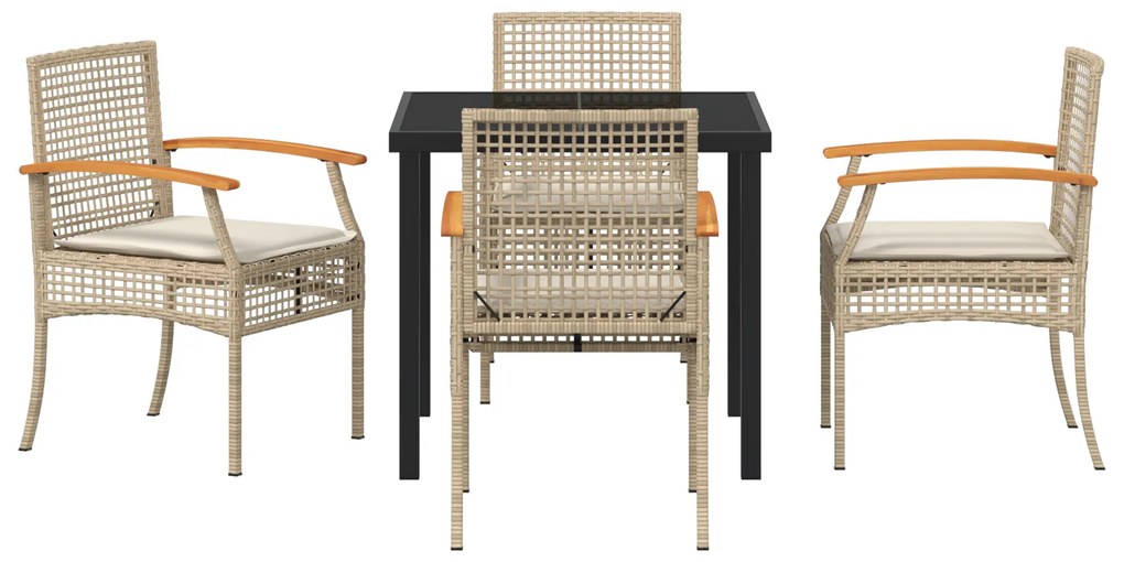 Conjunto de Jantar de Jardim de 5 Peças com Almofadas Bege Rattan Poli