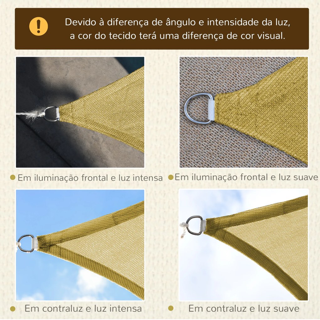 Toldo Vela de Sombra Retangular 4x6 m Toldo Vela de HDPE com Anéis de Aço Inoxidável e Cordas para Jardim Pátio Bege