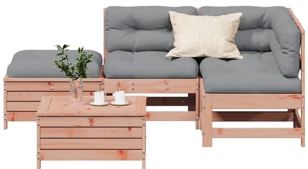 5 pcs conj. lounge jardim com almofadões madeira douglas maciça