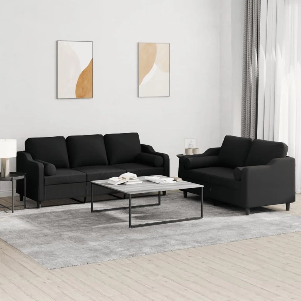 2 pcs conjunto de sofás com almofadas tecido preto