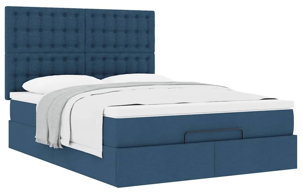 Estrutura de cama otomana com colchão tecido azul 140x200cm