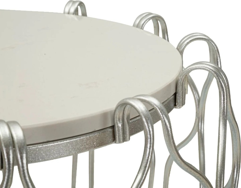 Mesa de Centro Hook - Base de Metal Prata e Topo de Mármore - Ø 47,5 c
