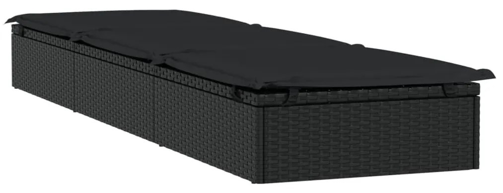 Espreguiçadeira com almofadão preto 201x55x62 cm vime PE