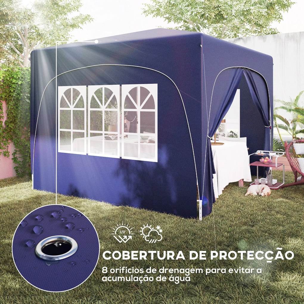 Tenda Dobrável Tenda 3x3 m com Painéis Laterais UPF50+ Tenda de Jardim