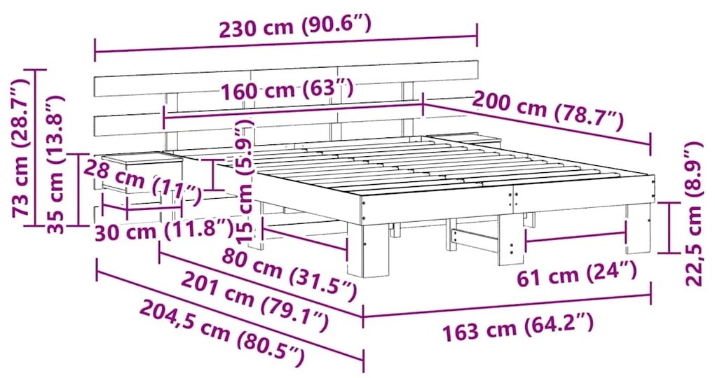 Estrutura da Cama com gaveta Castanho 160 x 200 cm