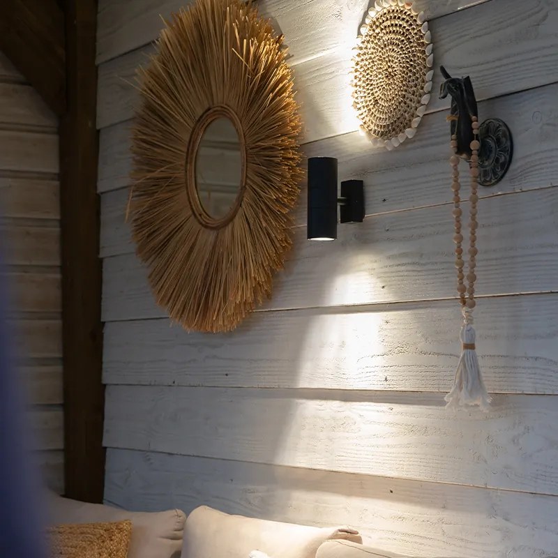 Candeeiro de parede exterior cinzento escuro 2 luzes IP44 - Duo