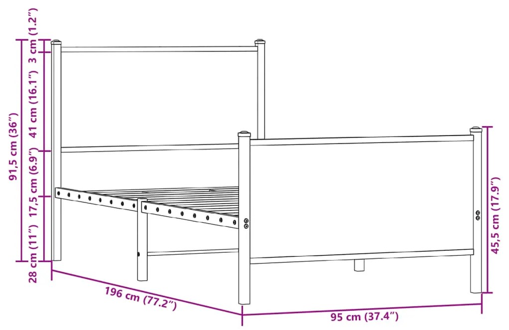 Estrutura de cama sem colchão 90x190 cm metal carvalho castanho