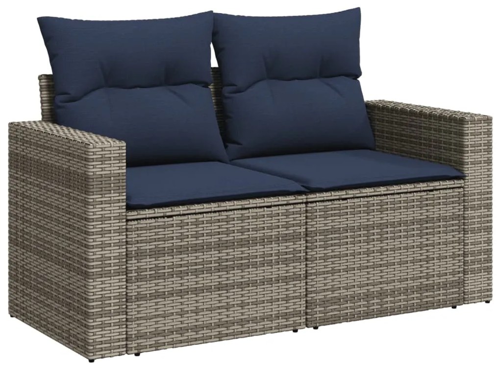 10 pcs conjunto sofás p/ jardim c/ almofadões vime PE cinzento