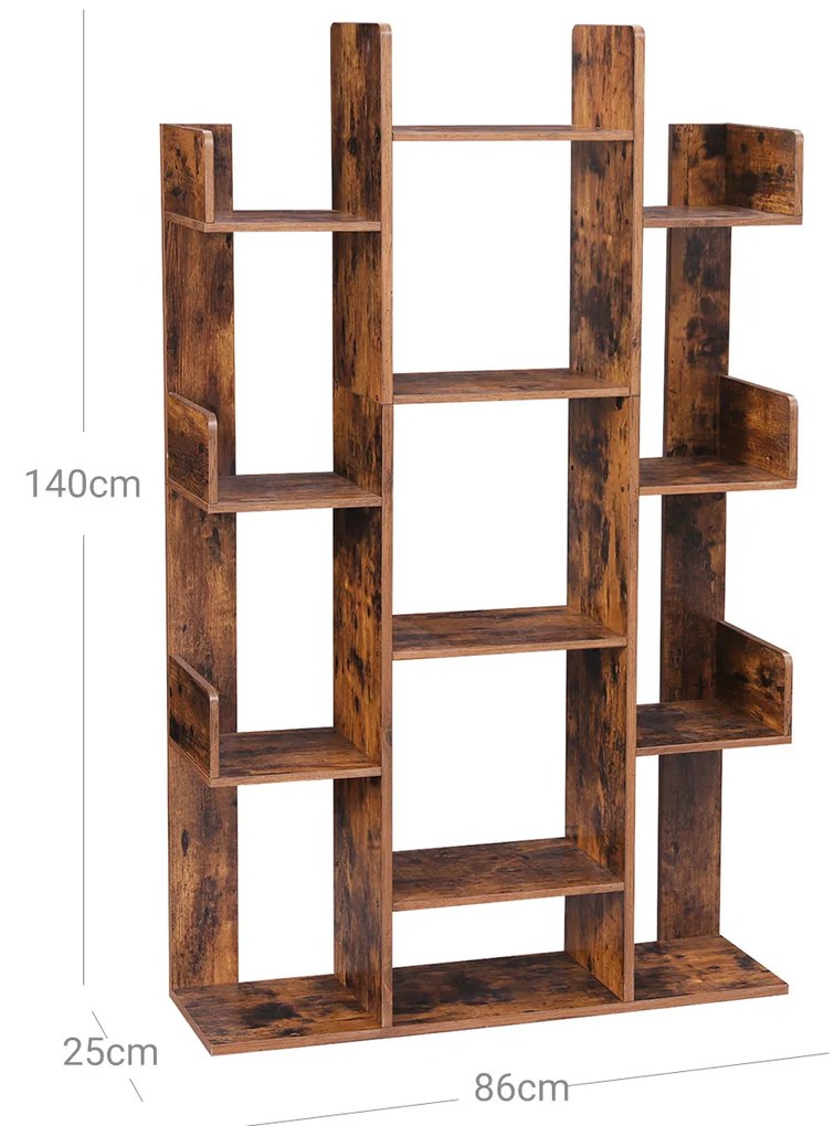 Estante formato árvore com 13 prateleiras 86 x 25 x 140 cm Castanho vintage