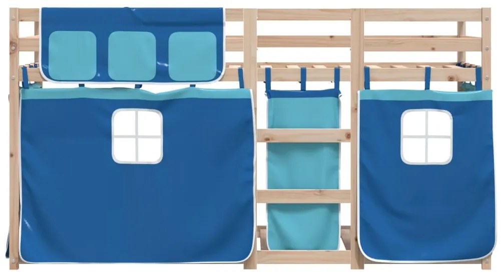 Beliche com cortinas 90x190 cm madeira de pinho maciça azul