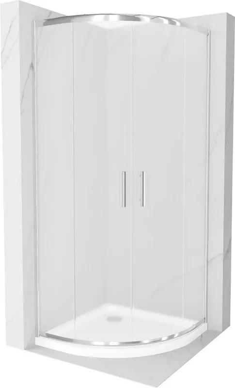 Mexen Rio cabine de duche semicircular 80 x 80 cm, fosco, cromado + base de duche Flat, branco - 863-080-080-01-30-4110