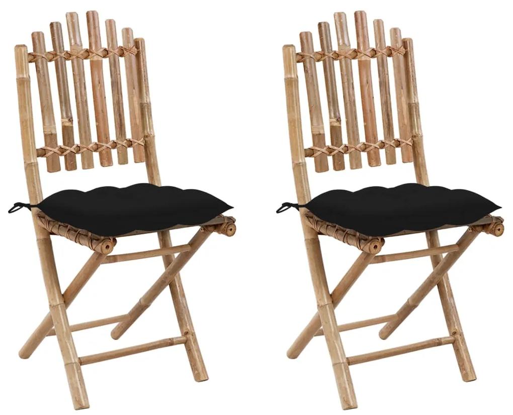 3064009 vidaXL Cadeiras de jardim dobráveis c/ almofadões 2 pcs bambu