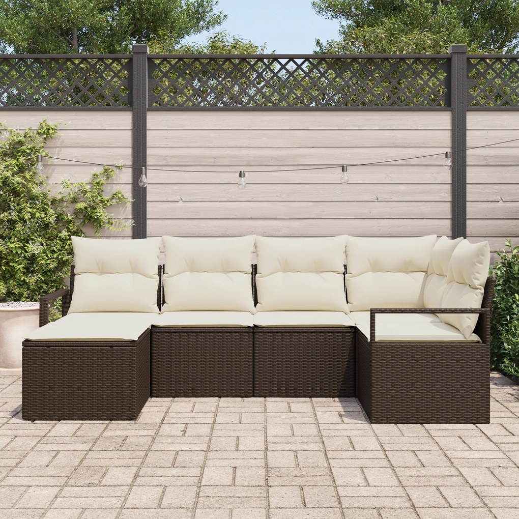 Conjunto de Sofá de Jardim vidaXL com Almofadas Castanho Vime Poly, So