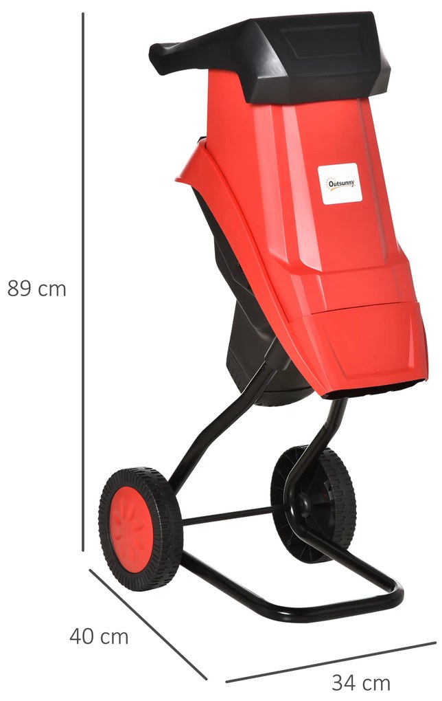 Triturador Elétrico de Folhas 2500W para Jardim com 2 Lâminas Bolsa de Coleta de 50L e Rodas para Ramos Ervas 40x34x89cm Preto e Vermelho