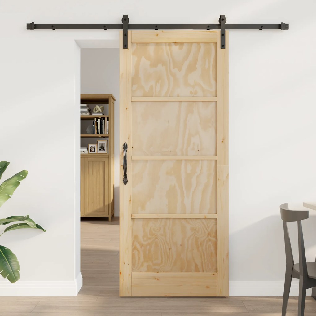 Porta Deslizante vidaXL com Conjunto de Ferragens 83x202 cm Madeira Ma