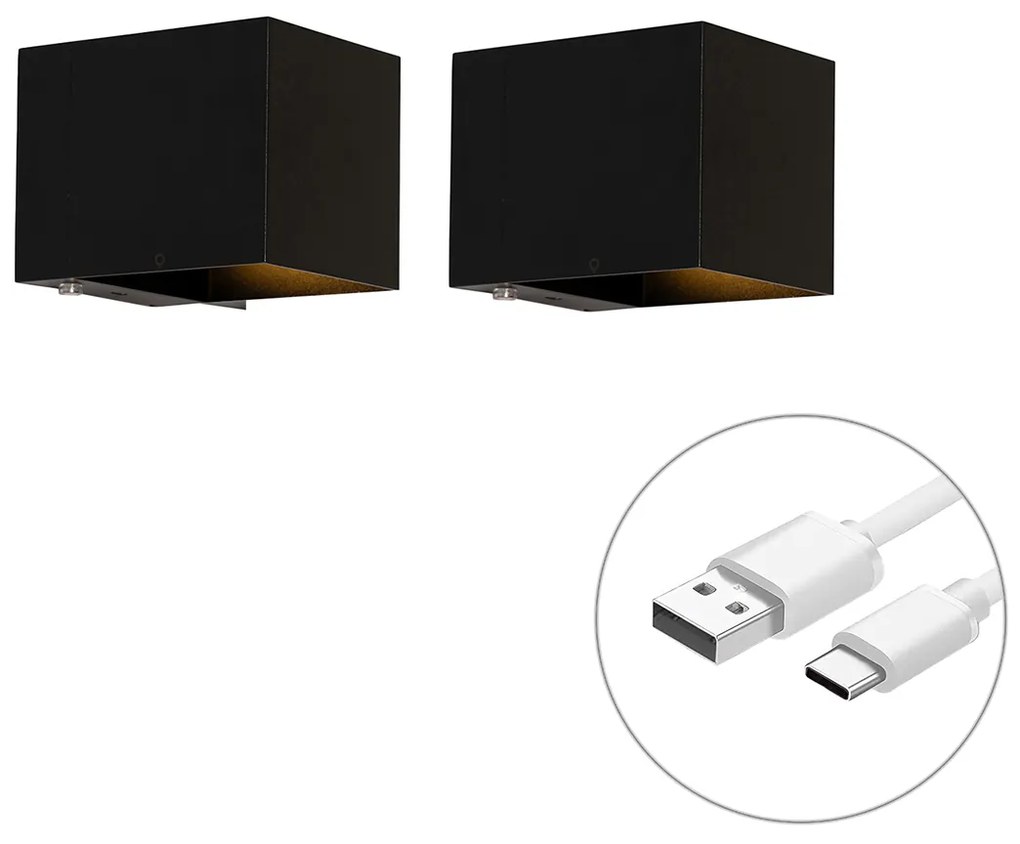 Conjunto de 2 Candeeiros de Parede Recarregáveis Pretos com Dimmer - Joris