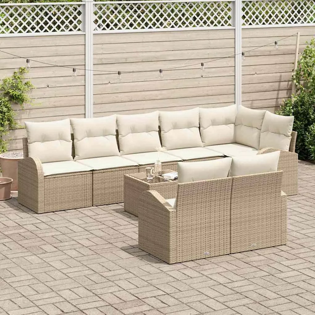 Conjunto de Sofá de Jardim 9 Peças com Almofadas Marrons em Rattan Sin