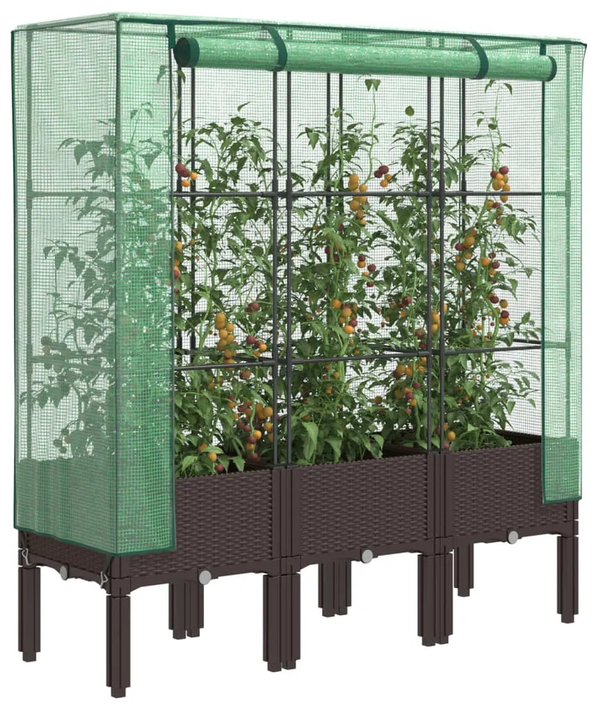 vidaXL Canteiro elevado com cobertura de estufa aspeto de vime