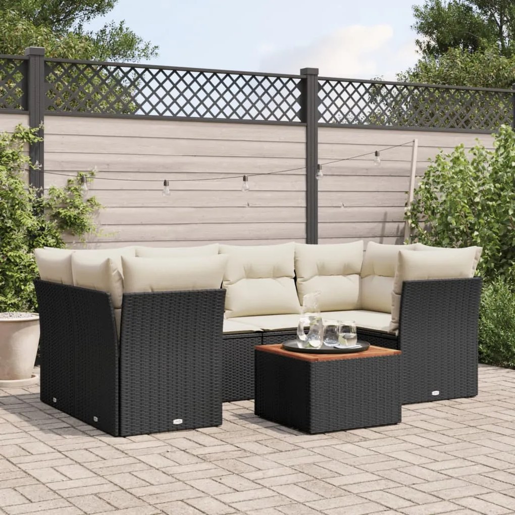 vidaXL 7 pcs conjunto de sofás p/ jardim c/ almofadões vime PE preto