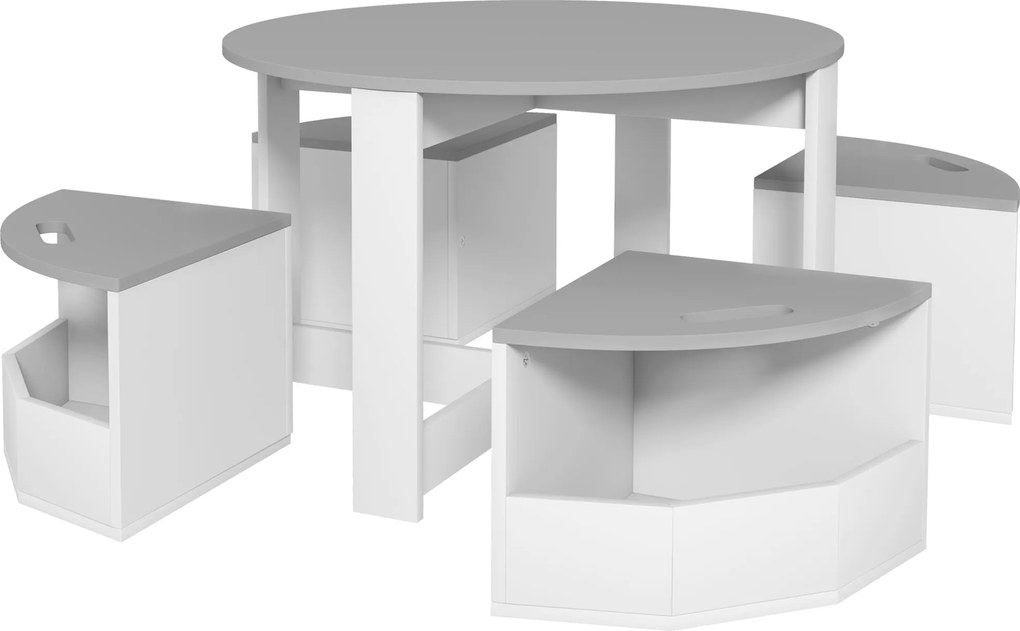 AIYAPLAY Conjunto de Mesa e Cadeiras para Crianças 5 Peças, Armazenamento para Arte, Atividades Criativas, 78x78x49cm, Cinza | Aosom Portugal