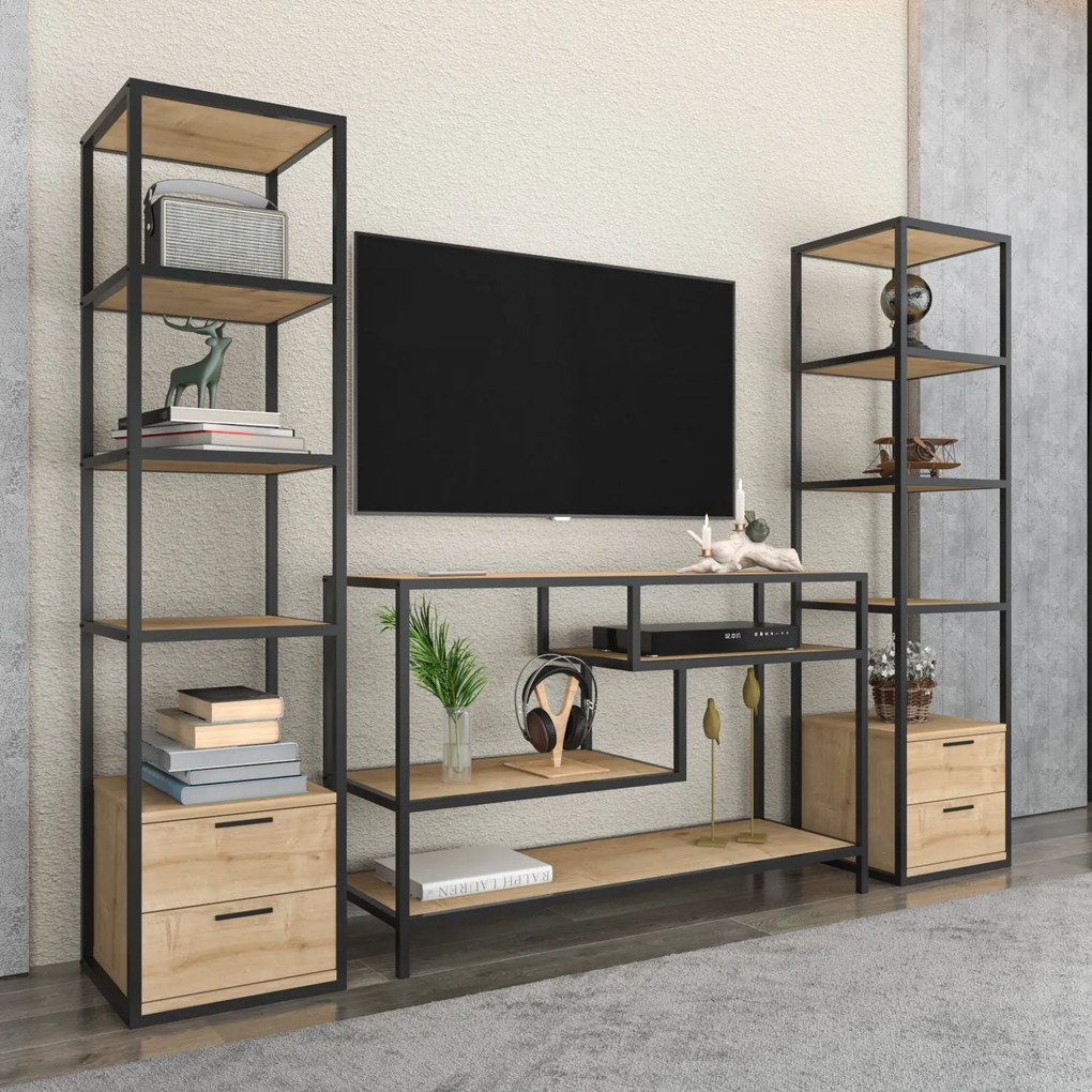 Unidade de TV Robbins – Preto Carvalho – 198 cm x 39 cm x 160 cm
