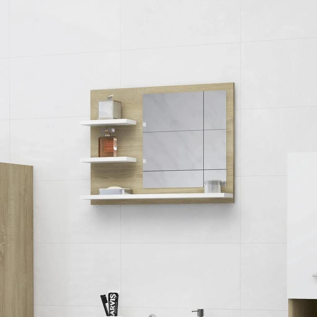 Espelho casa de banho 60x10,5x45cm contrapl. branco e carvalho