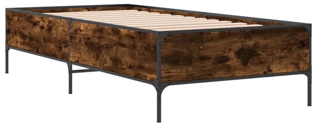 Estrutura de cama derivados de madeira e metal carvalho fumado