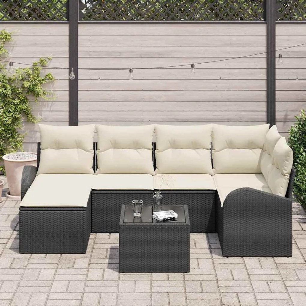 Conjunto de Sofá de Jardim de 6 Peças com Almofadas de Rattan Marrom