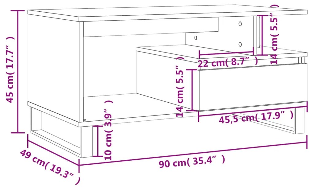 Mesa de centro 90x49x45 cm derivados de madeira cinzento sonoma