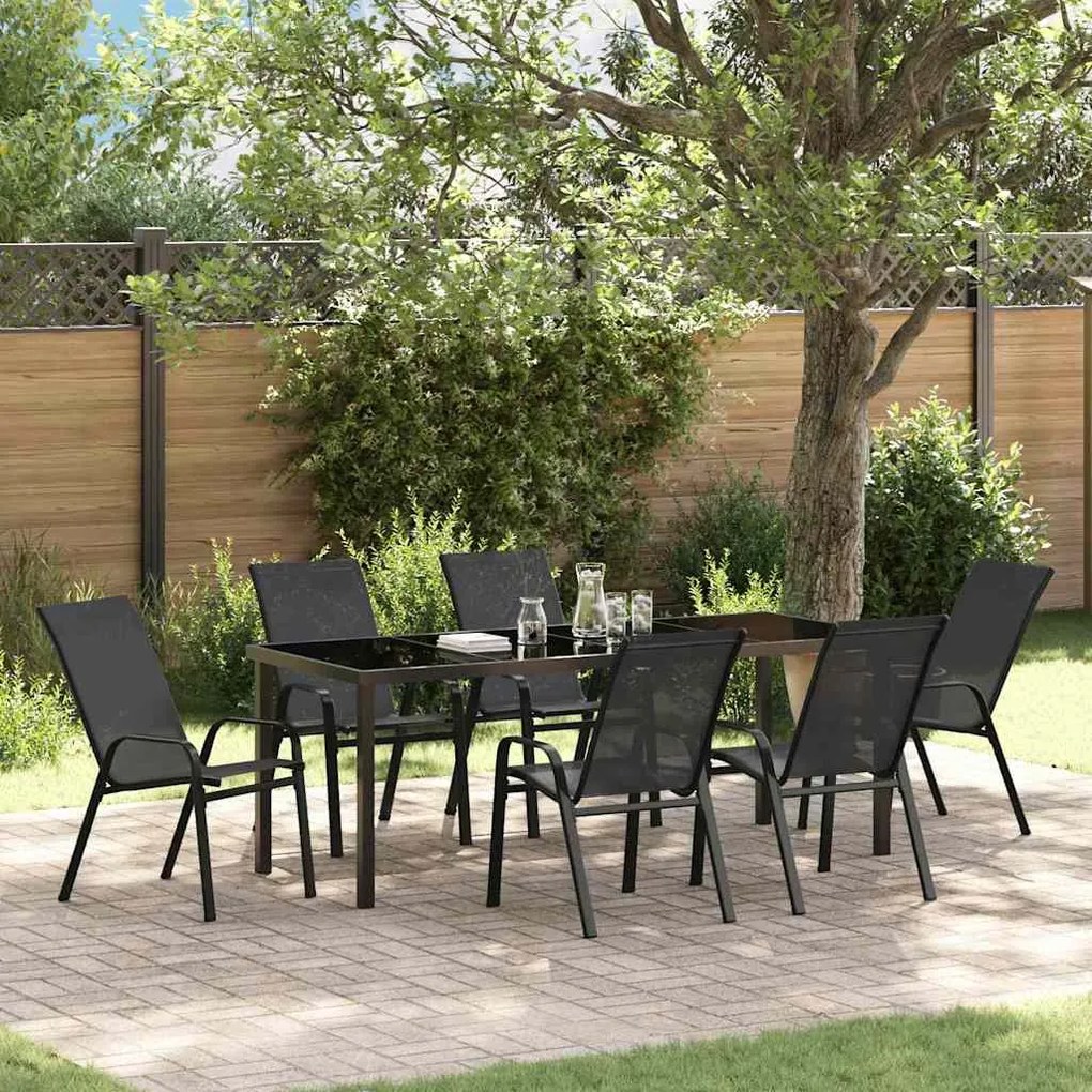 vidaXL Conjunto de Jantar de Jardim 7 Peças Preto em Textileno e Aço