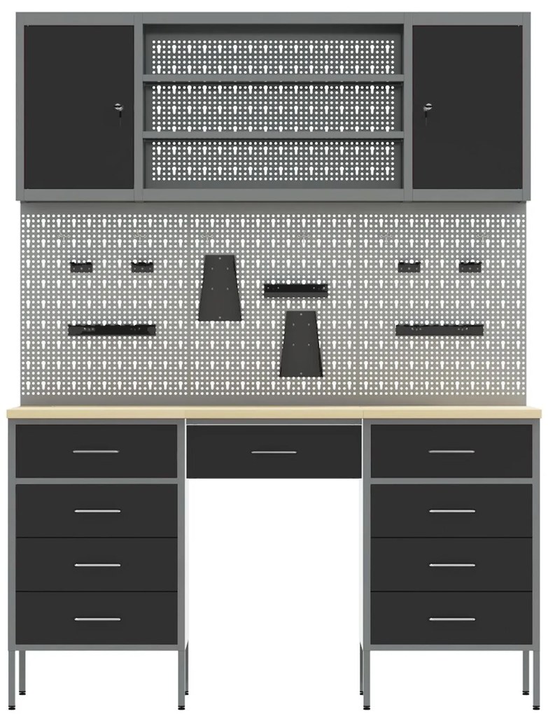 Conjunto de Armário e Painel de Ferramentas de 7 Peças vidaXL Preto em
