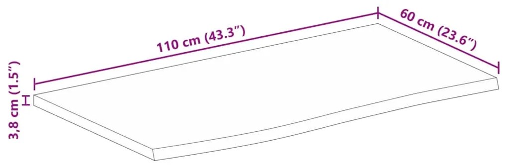 Tampo de mesa borda viva 110x60x3,8 cm mangueira áspera maciça