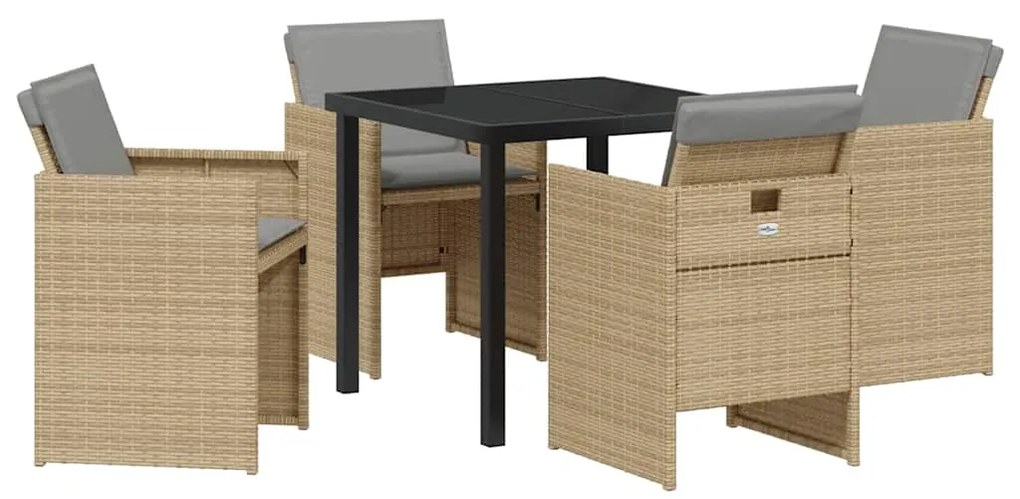Jogo de Jantar de Jardim de 5 Peças com Almofadas Bege em Rattan Sinté