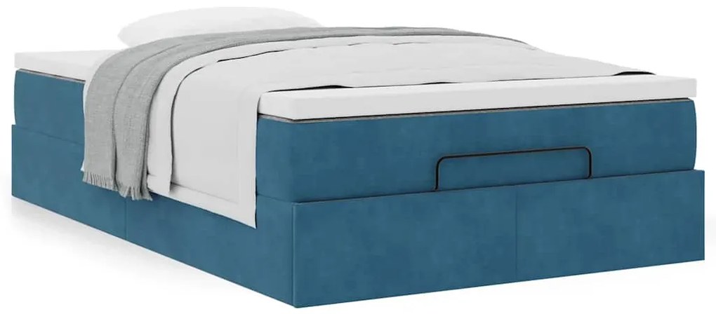 Cama otomana com colchão 120x190 cm veludo azul-escuro