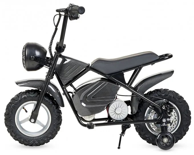 Mini moto eléctrica 300W 36V para crianças +5 anos, até 70Kg inclui 1 par de rodas PRETA-METALICO