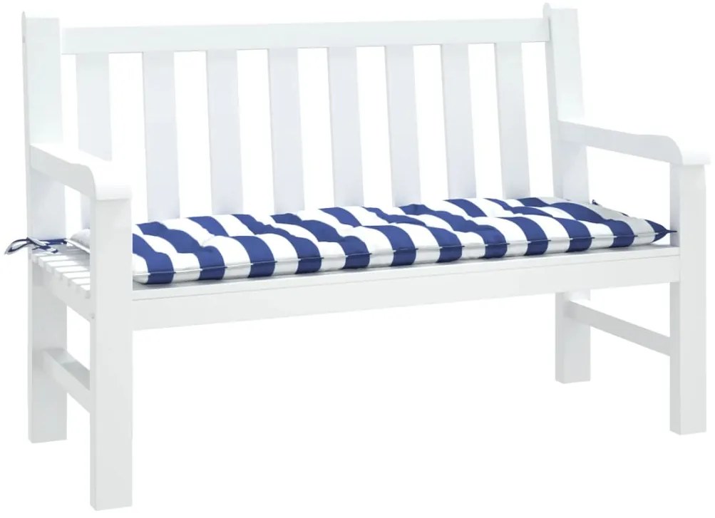 Almofadão p/ banco jardim 120x50x7 cm tecido riscas azul/branco