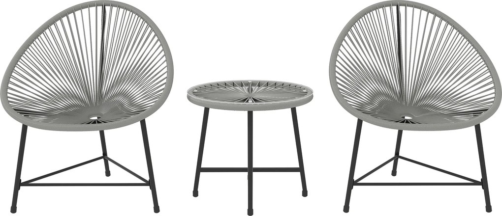 Outsunny Conjunto de móveis de jardim 3 peças, 2 cadeiras em PE-Rattan, 1 mesa com tampo de vidro, estrutura em aço, mobiliário exterior, Cinza | Aosom Portugal