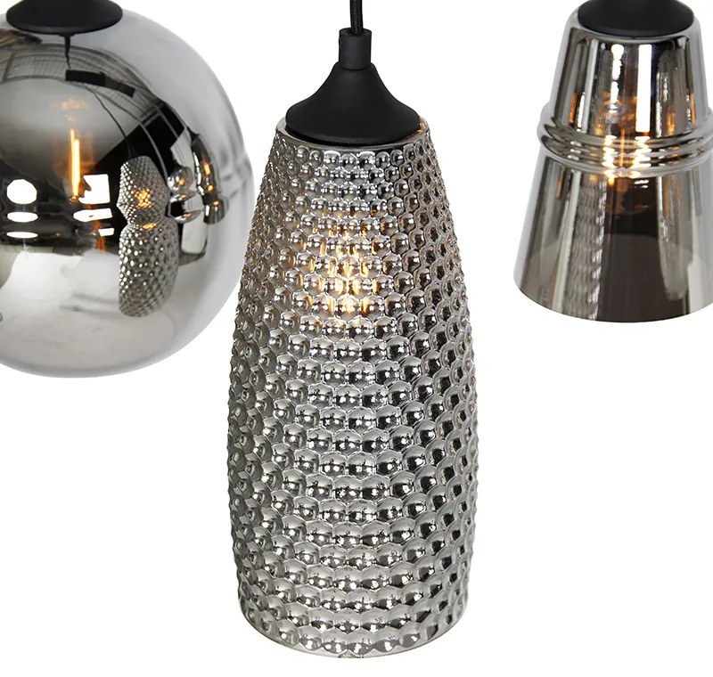 Candeeiro de suspensão Art Deco preto com vidro fumê 8 luzes - Hanne Art Deco